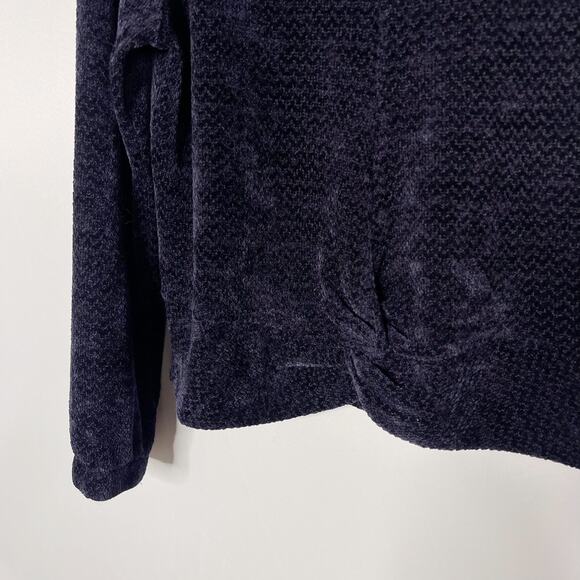 Skies Are Blue Medium M Navy Blue Velvet Texture Twist Front Sweater Crew Neck - Picture 5 of 8